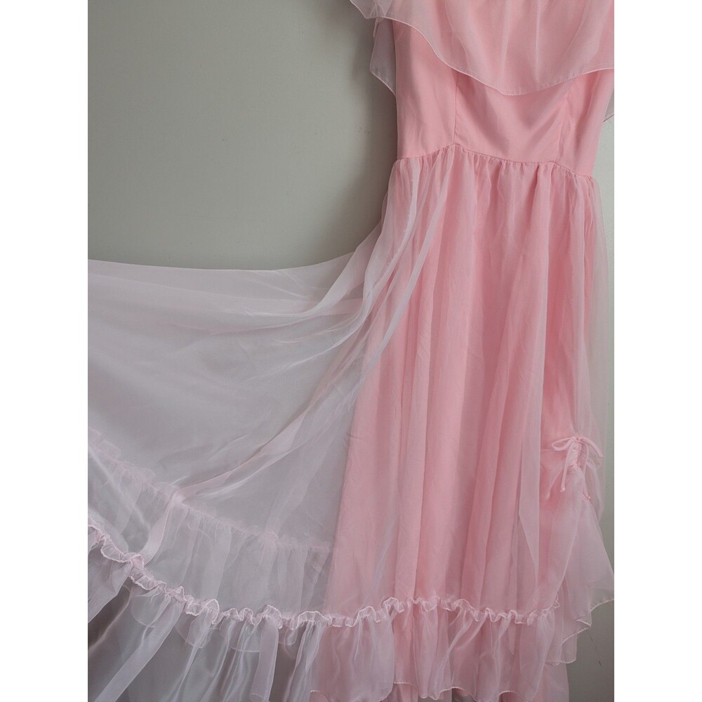 VTG 70s 80s Southern Belle Dress Princess Gown Tiered Pink Altered 0 XS Costume - Picture 6 of 9